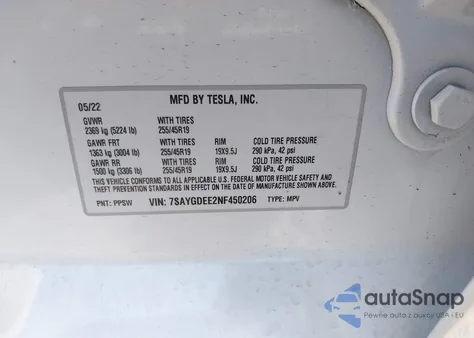 2022 Tesla Model Y Long Range Dual Motor All-Wheel Drive from USA, damaged, VIN 7SAYGDEE2NF450206